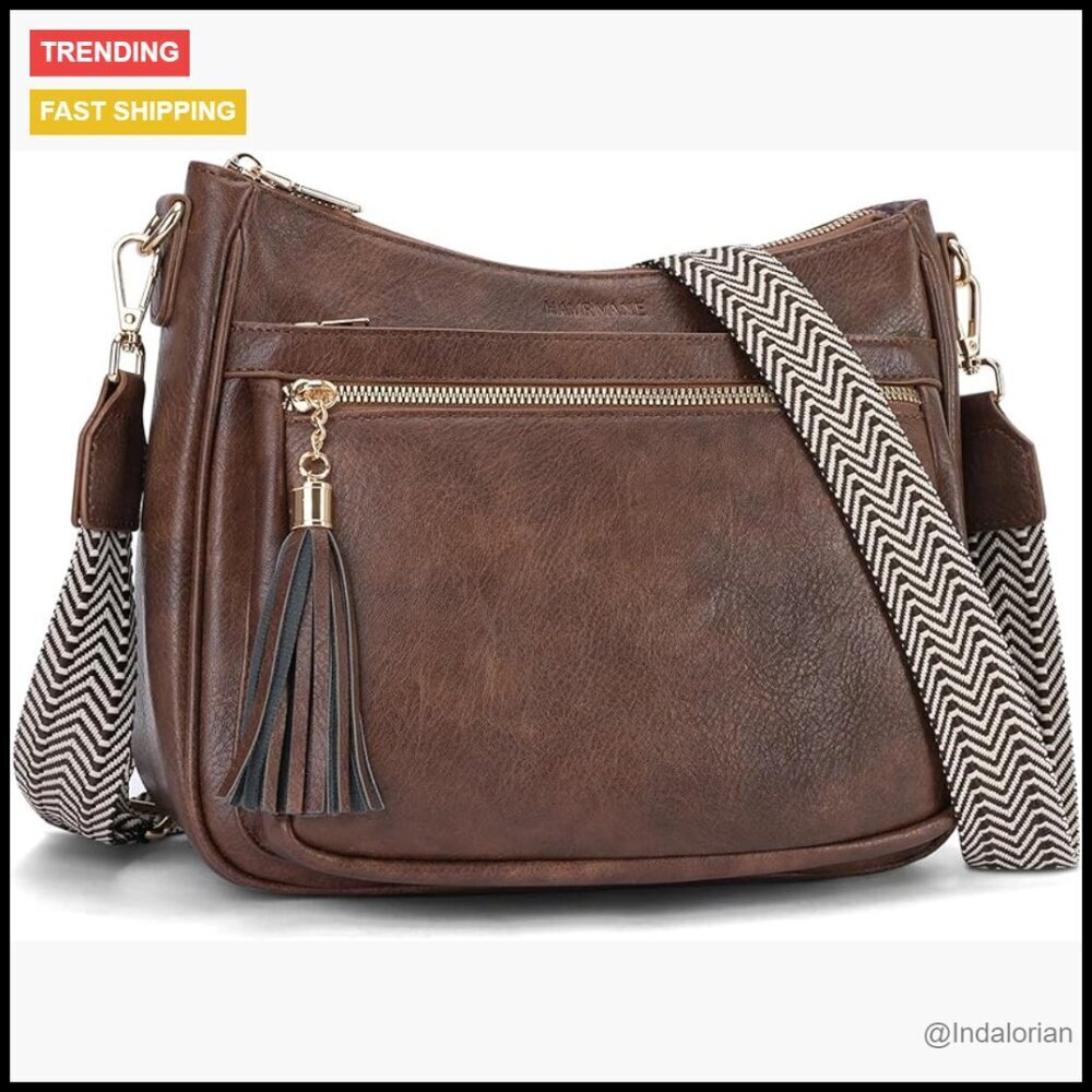 Vegan Leather Crossbody Bag Multi Pocket Adjustable Strap Chic Fashion Purse